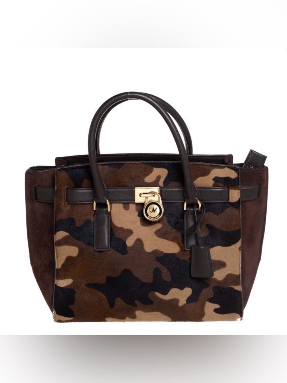 Michael Kors Brown Camo Calf Hair and Leather Satchel